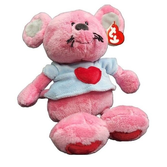 TY Classic Patter Mouse Plush Toy Pink 10 in. With Tags Soft Animal Beanie - Picture 1 of 9